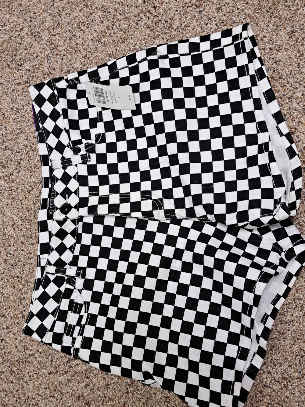 Blackheart Black & White Checkered Denim Shorts